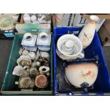 Two boxes of assorted 19th Century and later ceramics including vases, chamber pots,