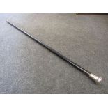 A silver top walking cane with ebonised shaft, the knop stamped J.