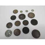 Assorted coinage including two Victorian Crown's and a Nottingham token dated 1813