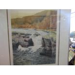 A limited edition print "River Morriston" rapids in river bend, by Gilbert Browne, 148/250,