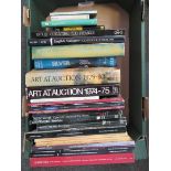 A box of antique reference books and auction catalogues including art,