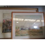 Two framed and glazed landscape watercolours including riverside scene at tide out,