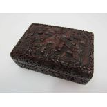 A Chinese red lacquer rectangular box with cover carved with town, Qing dynasty,