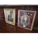 A gilt framed and glazed overpainted portrait of a lady and a framed and glazed portrait of grey