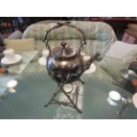 A branch form silver plated spirit kettle on stand (no burner)