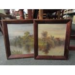 A pair of framed naive oils on canvas of riverside scenes, signed Sidney Lee, one a/f,