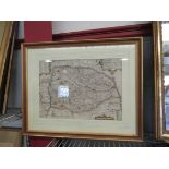 A hand coloured map of Norfolk after Saxton, framed and glazed,