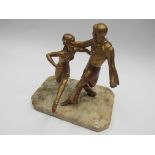 A pair of gilt painted Art Deco spelter dancing figures on marble stand,