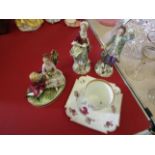 Three late 19th Century Continental porcelain figures and a cup and saucer