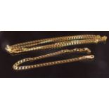 A 9ct gold flat link necklace, 48cm long and a matching bracelet, 17.5cm long, 7.
