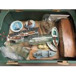 A box of nautical collectables including models, ships in bottles,