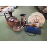 Five Royal Doulton items including hot water bottle, handbag form,