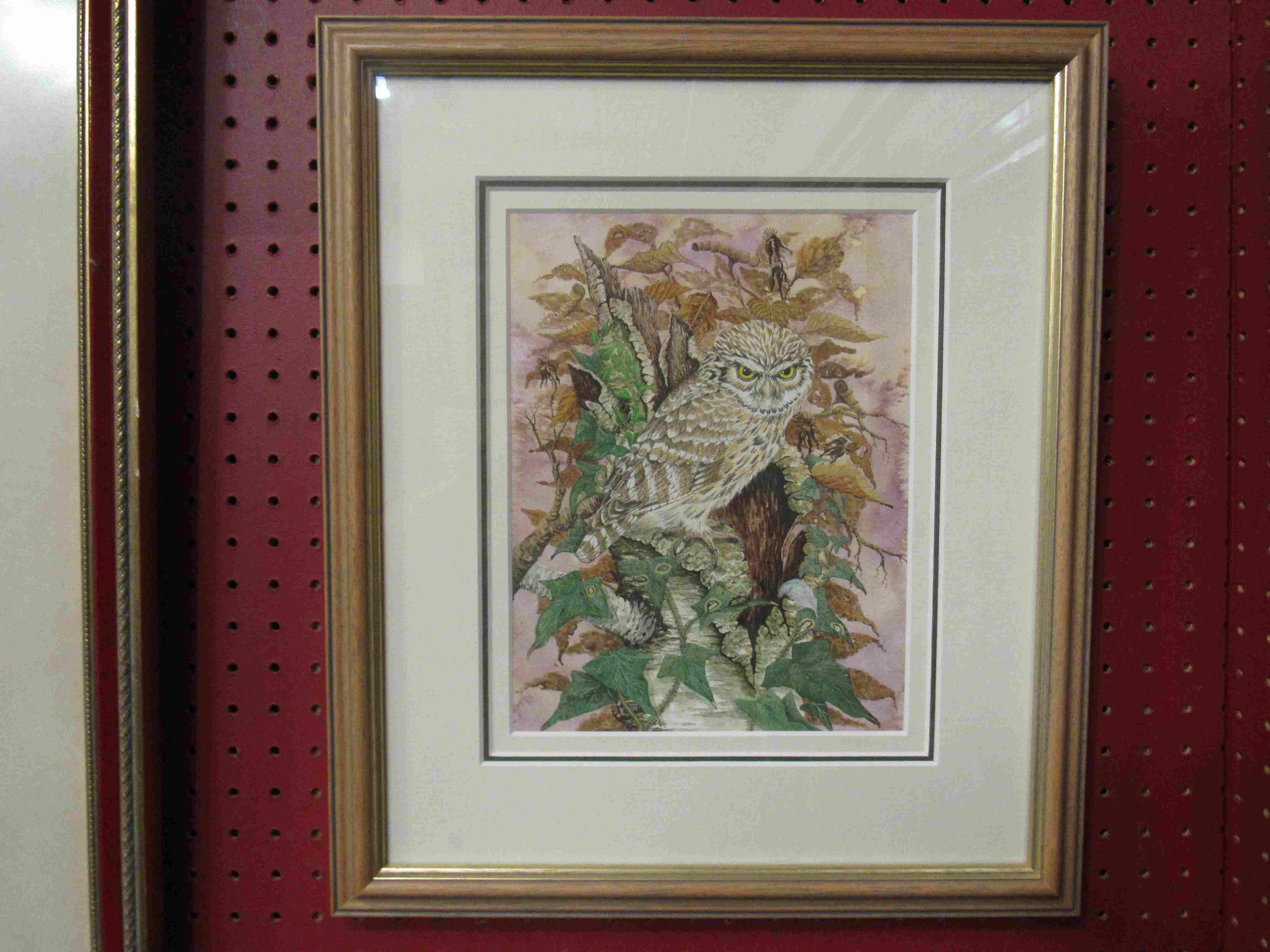 A.J. WATTS (XX): A framed and glazed watercolour of a little owl, signed lower left 22.5cm x 17.