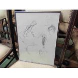 JOHN W. MILLS (b.1933) A framed and glazed artist sketches of dancers, pencil, signed.