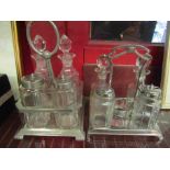 Two silver plated and glass cruet sets