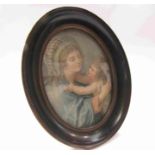 A 19th Century oval mezzotint of a mother and young child,