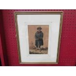 A watercolour depicting standing gent, gilt framed and glazed,