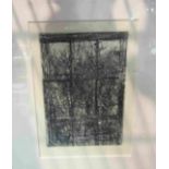 An etching depicting vegetation at a window, 14 x 10cm approx,