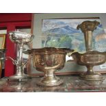 Two silverplate centre epergnes and a pedestal bowl (3)