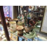 A selection of pottery items including ewer and a pair of Staffordshire figures entitled Water and