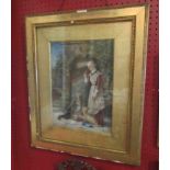 LADY LOUISA CHARTERIS (XIX/XX) A gilt framed & glazed watercolour titled 'Rivals' depicting a young