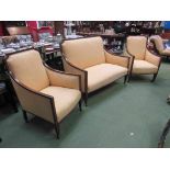 An Edwardian mahogany frame two seater settee and two matching chairs