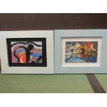 SPATE HUNTERMANN (ROBERT HUNT - 1934-2014) Two small framed oils on board entitled "All Blew" (18cm