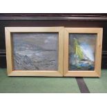 SPATE HUNTERMANN (ROBERT HUNT - 1934-2014) two framed seascape works in oils and mixed media