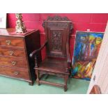 A 19th Century wainscot style carved oak chair,