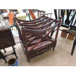 A mahogany four section Canterbury with single drawer on turned supports, a/f,