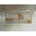 Two small East Anglian watercolours: Wherries on the Broads and fishing vessel off a quay.