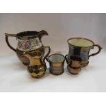 Five lustre ware jugs and mugs