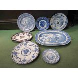 Mixed blue and white plates including 18th Century Chinese ironstone (7)