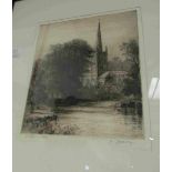 A framed and glazed 19th Century coloured print engraving "South East View of York Cathedral",