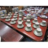 A Denby teaset and coffee set Regency Green pattern, 16 saucers, 16 cups, coffee pot and teapot,