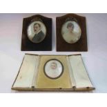 WILLIAM HILL THOMSON (1882-) Three framed miniatures on ivory, portraits of a family.