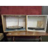 Two model boats in hand built cases