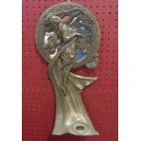 An Art Nouveau style figural candle sconce with mirrored back, brassed effect,