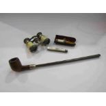 Assorted items including pipe cased, cheroot holder,