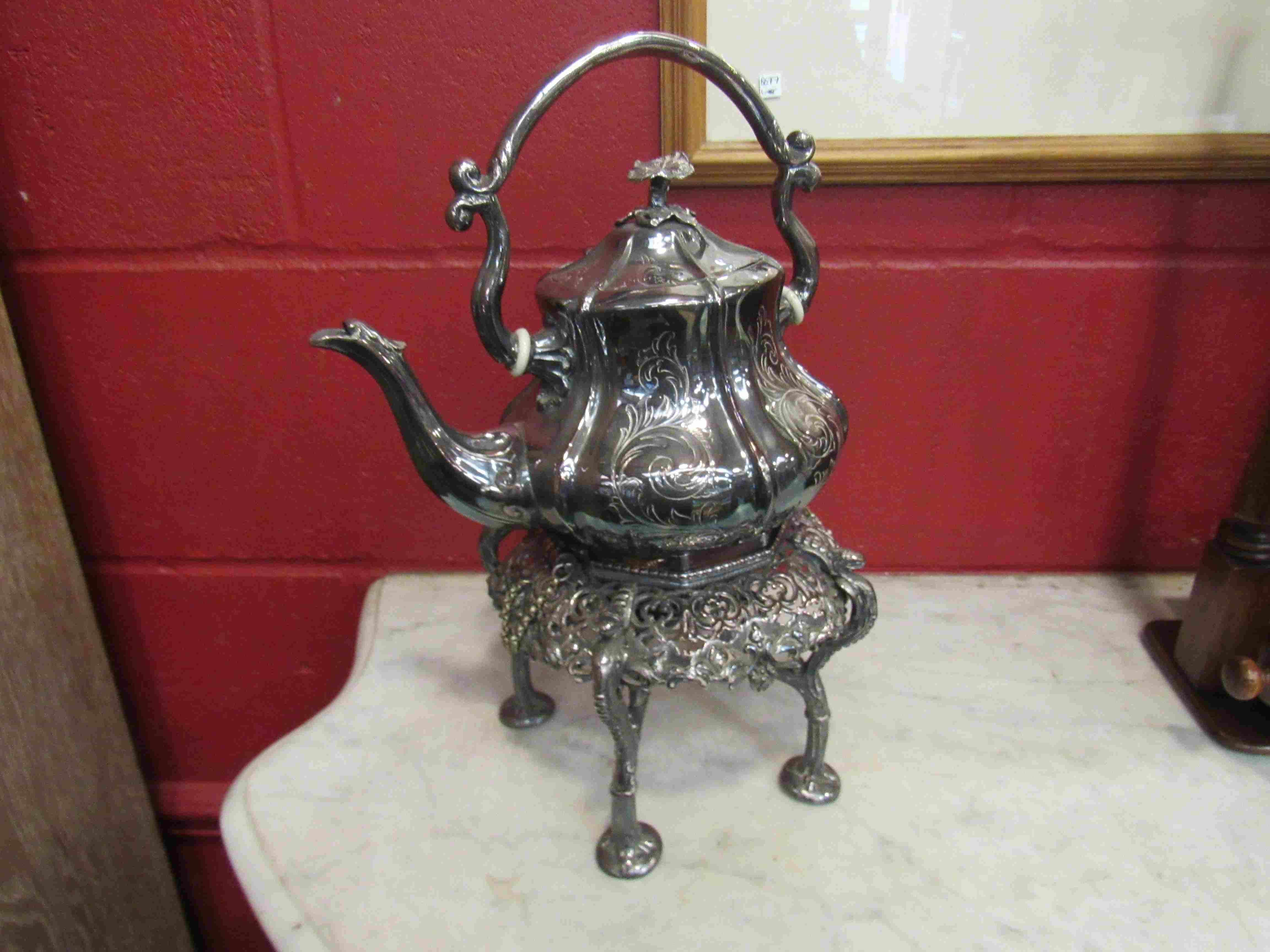 A spirit kettle on stand,