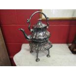 A spirit kettle on stand,