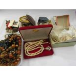 A large quantity of bijouterie including paste set buckles, filigree necklace,
