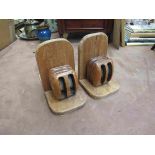 A pair of pulley bookends,