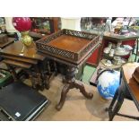 A Victorian mahogany pierced galleried top occasional table on acanthus leaf carved tripod base,