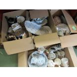 Four boxes of miscellaneous 19th Century and later ceramics including lustre glazed,