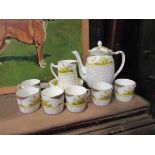 A Sampson Smith Ltd "Old Royal China" tea set with floral detailing comprising of six cups and