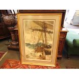 By and after Montague Dawson: "The Rising Wind", colour print, graphite signed.