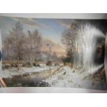 Two hunting related and pheasants in wintry scene unframed prints
