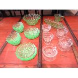 A box of glassware including thirteen pieces of uranium glass