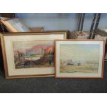 Two framed and glazed landscape watercolours including riverside scene at tide out,